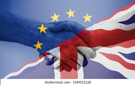 UK England Flag and European Union EU Flag with Hand Shaking Image - Shutterstock ID 1569512128