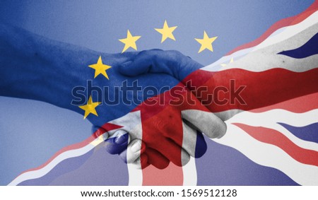 UK England Flag and European Union EU Flag with Hand Shaking Image