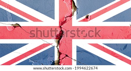 UK flag icon painted on old broken cracked wall background, abstract United Kingdom politics economy society issues concept wallpaper