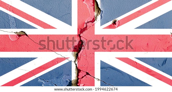 UK flag icon pattern painted on old broken wall\
background, abstract United Kingdom politics economy society issues\
concept wallpaper
