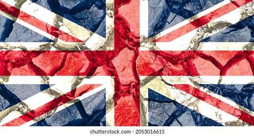 UK flag isolated on dry cracked ground background, abstract UK politics environment concept