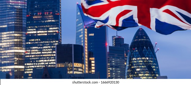 UK Flag And London Landmarks. 