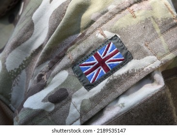 UK Flag On Soldiers Arm. UK Military. British Armed Forces. British Army