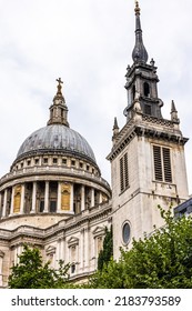 UK, London, Dome Of St Paul's Cathedral Against Stormy Sky.