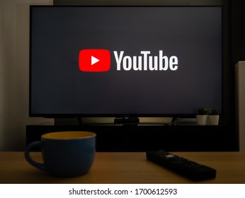 UK, March 2020: TV Television Youtube Logo On Screen