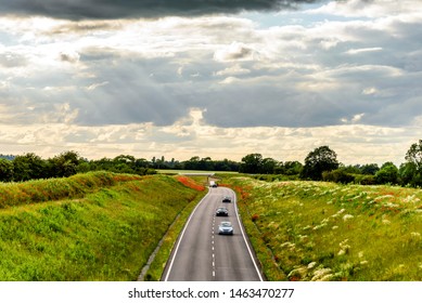 Uk Motorway Road Overhead View At Daylight