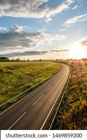 Uk Motorway Road Overhead View At Daylight