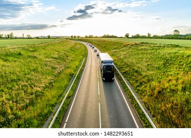 Uk Motorway Road Overhead View At Daylight