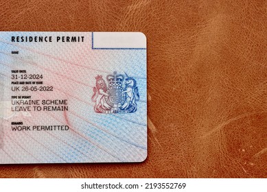 UK, Newcastle, 21 August 2022 - UK Temporary Residence Card. Residence Permit BRP Card Issued By Home Office In The UK. Ukraine Scheme.