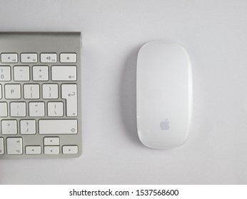 UK, October 2019: Apple Mac Wireless Mouse And Keyboard On White Background