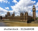 UK Parliament next to Thames river in London, England