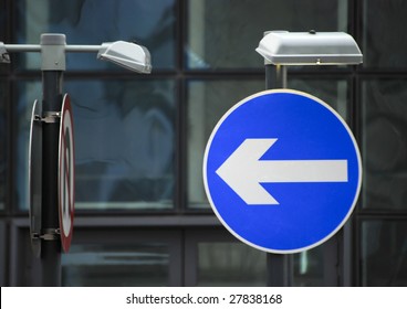 UK Road Traffic Direction Sign On Urban Road