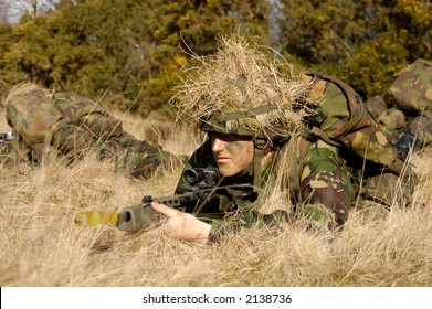 UK Soldier In Defensive Position