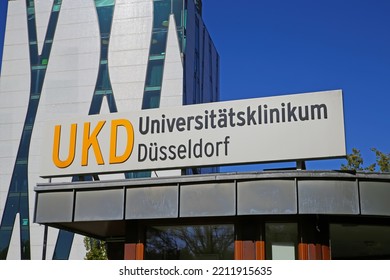 Düsseldorf (UKD), Germany - Juin 9. 2022: Closeup Of Sign At Entrance Of (universitätsklinikum) German University Hospital 