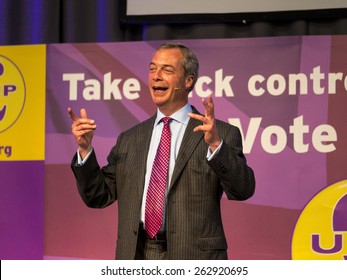 UKIP Leader Nigel Farage At A Party Rally In Derby, UK. Taken 01/05/2014