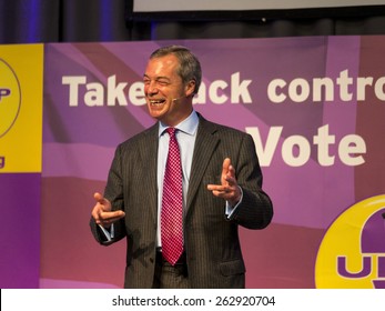 UKIP Leader Nigel Farage At A Party Rally In Derby, UK. Taken 01/05/2014