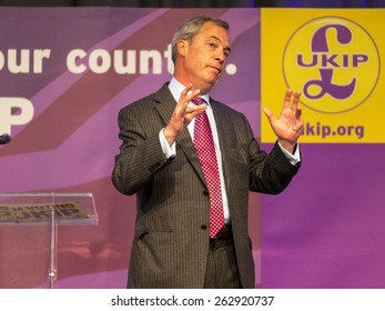 UKIP Leader Nigel Farage At A Party Rally In Derby, UK. Taken 01/05/2014