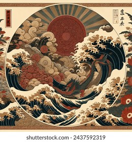Ukiyo-e artistic image of circle background