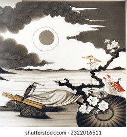 Ukiyo-e artistic image of gathering storm