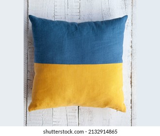 Ukraine Flag Pillow. Blue Yellow Color Block Pillow Shows Support To Ukraine. Linen Home Decor For Interiors. 