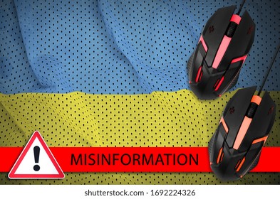 Ukraine flag and two computer mouses. Misinformation during Coronavirus or 2019-nCov virus concept