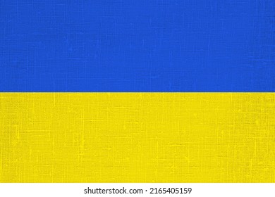 Ukraine Flag. Yellow Blue Linen Cloth Texture. Pure Linen Fabric Background In Blue Yellow Colours