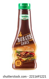 Ukraine, Kiev October 5, 2022: Develey Burger Sauce - Steak Sauce 250 Ml,  Isolated On White Background. File Contains Clipping Path.