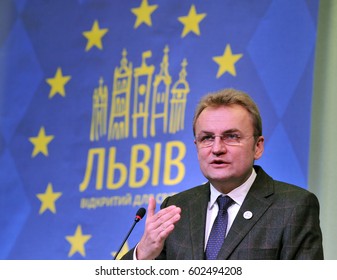 Ukraine, Lviv - December 26, 2013: Mayor Of Lviv Andriy Sadovyi Speaks During A Meeting With Residents Of Lviv.