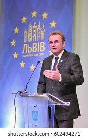 Ukraine, Lviv - December 26, 2013: Mayor Of Lviv Andriy Sadovyi Speaks During A Meeting With Residents Of Lviv.