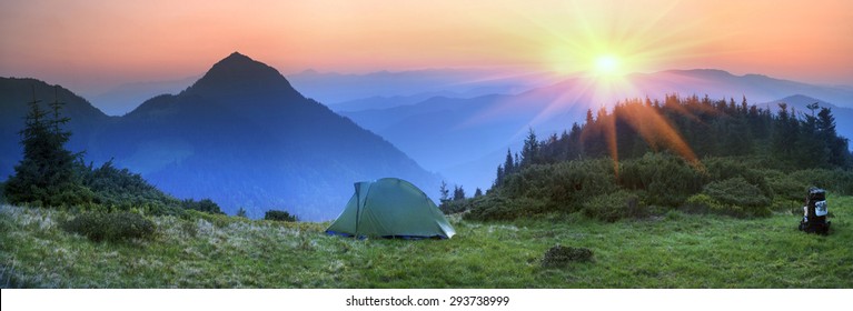 Ukraine - Marmarosh mountain when the snow melts and becomes warmer - in the spring and summer is pleasant to put up tents on the top of the mountain - it's fantastic fairytale beautiful and romantic - Shutterstock ID 293738999
