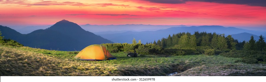  Ukraine - Marmarosh mountain when the snow melts and becomes warmer - in the spring  summer is pleasant to put up tents on the top of the mountain - it's fantastic fantastically beautiful  romantic - Shutterstock ID 312659978