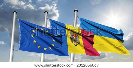 ukraine moldovan and eu flags EU Leaders Make Ukraine, Moldova Official Candidates For Membership