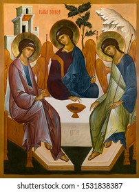 UKRAINE, ODESSA - April 12, 2016: Icon of the Holy Trinity.