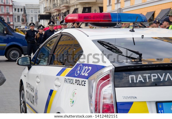 Ukraine, Odessa, May 16, 2019: the police. National\
Guard of Ukraine protects public order on the streets of the city.\
Police cars