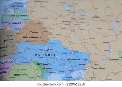 Ukraine, selective focus on the capital of Kiev. Political map. Space to write. - Shutterstock ID 2129612258