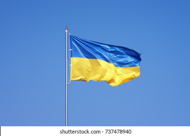 Ukrainian Flag On Blue Sky Backgroud