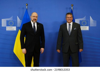 Ukrainian Prime Minister Denys Shmyhal Welcomed By Vice President Of The European Commission Maros Sefcovic Prior To Their Meeting In Brussels, Belgium On September 05, 2022.