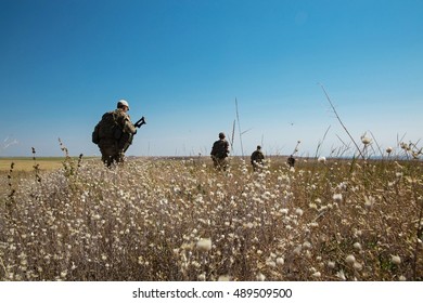 Ukrainian Soldiers During A Patrol Area In The Donbas