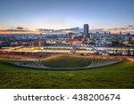 UK,South Yorkshire, Sheffield, City Centre at night from Sheaf Valley Park