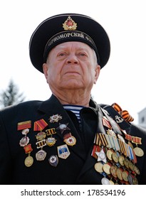 ULAN-UDE, RUSSIA - MAY 9, 2008: An Unknown Sailor Veteran Of WWII Watches The Parade On Annual Victory Day.