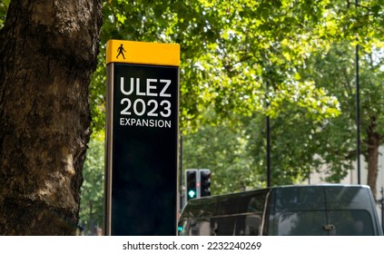 ULEZ 2023 Expansion on a signpost in London - Shutterstock ID 2232240269