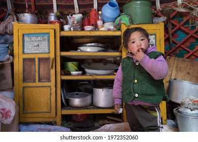 Ulgiy Mongolia, May 1-2019 Mongolian Girl Child Looking At The Camera On A Close-up