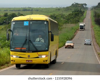 Ulianopolis/Para/Brazil - Feb 25, 2014: Itapemirim Bus Carrying Out Interstate Passenger Transportation On Highway BR-010