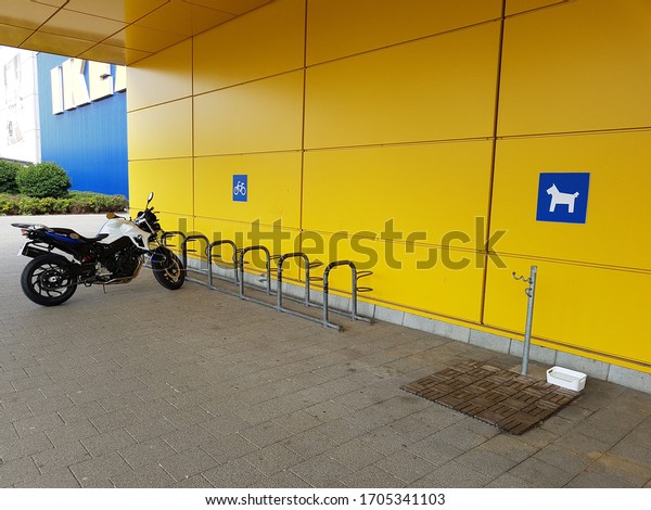 ULM, GERMANY - MAY 20 , 2018: motorcycle in the\
Parking lot near ikea shopping center. IKEA is the world\'s largest\
furniture retailer.