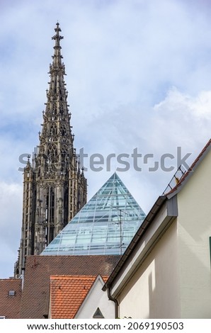 Ulm, Baden-Württemberg, Germany: The spire of the main steeple of the world-famous Minster.
