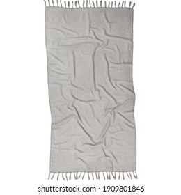 Ultimate Gray Color Towels for Fashion Wrinkly Turkish Towel with Fringes. Isolated on White Background. 