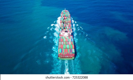 Ultra large container vessel (ULCV) sailing at full speed - Aerial image