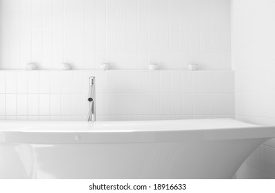 Ultra Modern Bathroom In Stark White With Silver Faucet