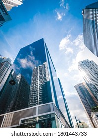 Ultra modern skyscrapers in Fort Bonifacio. Reflection of buildings on a glassy office highrise. Shot in Metro Manila, Philippines. - Shutterstock ID 1801443733
