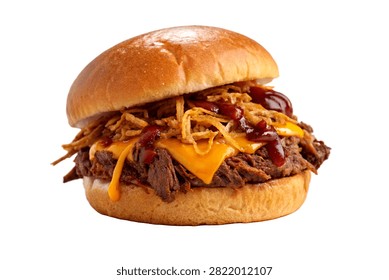 Ultra Realistic Pulled Beef Burger Complete Full Isolated On White Background